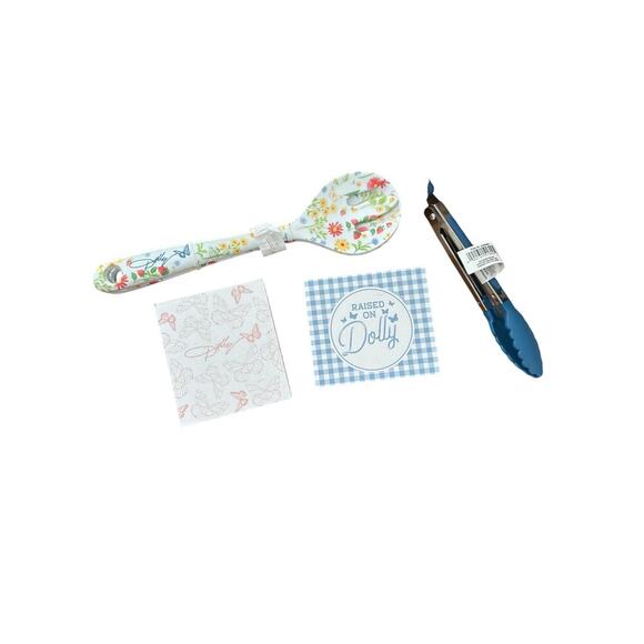 Dolly Parton Kitchen Bundle Salad Set Mini Tongs, Raised on Dolly Gingham Sign - Picture 1 of 6